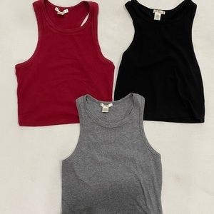 Crop tanks, red black and gray